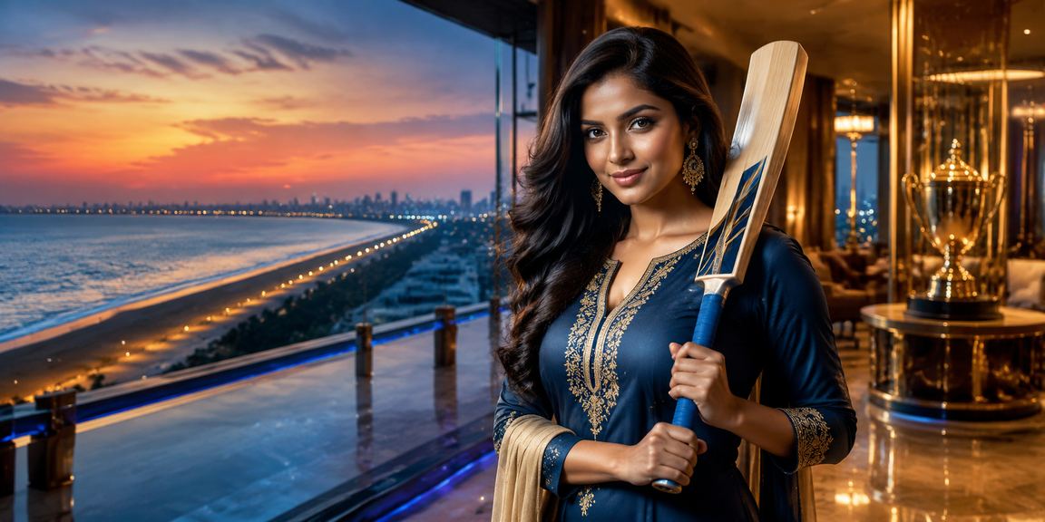 Chennai Marina beach with cricket and casino theme in blue and gold