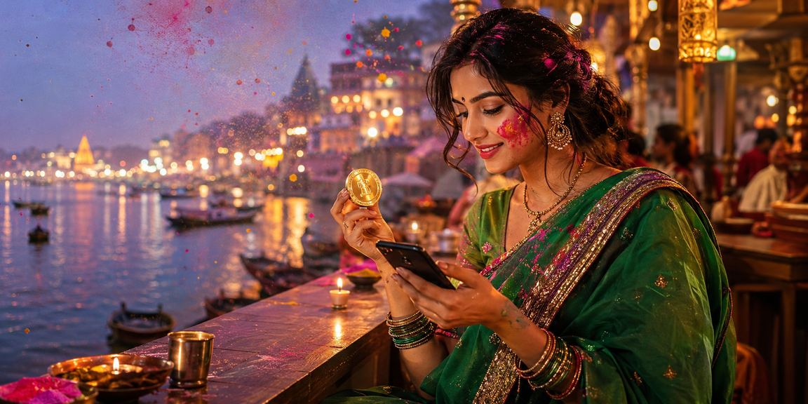 Mobile user playing casino games by the ghats in Varanasi on 32218 platform